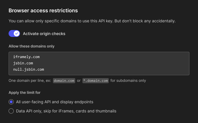 Configure white-listed origins